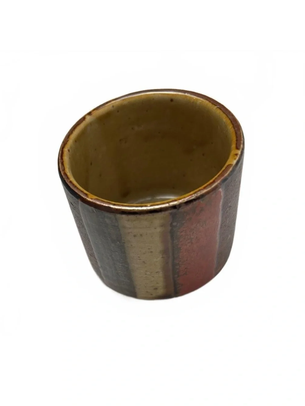 Handcrafted Ceramic Tea Cup with Earth Tone Stripes